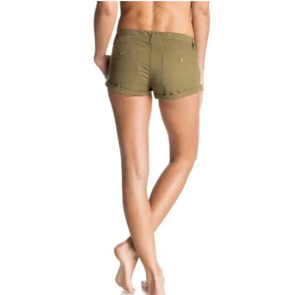 Roxy Shorts Womens Cheeky Chino Hot Pants Mid Rise Cuffed Green - Picture 3 of 16